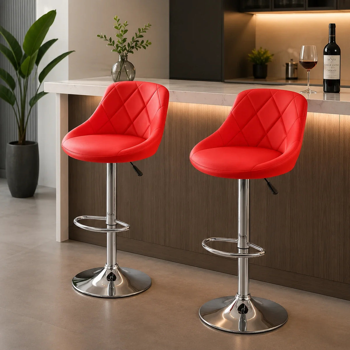 Comfy Back Rest Coral Red Leatherette Bar Stool / Long Chair