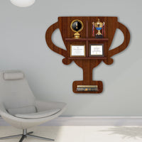 Competition Trophy Shape Wooden LED Light Wall Shelf with Walnut Finish