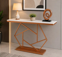 Contemporary Copper Finish Console Table In Hexagonal Design