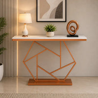 Contemporary Copper Finish Console Table In Hexagonal Design