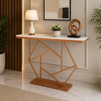 Contemporary Copper Finish Console Table In Hexagonal Design