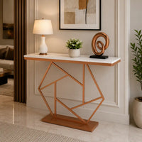 Contemporary Copper Finish Console Table In Hexagonal Design
