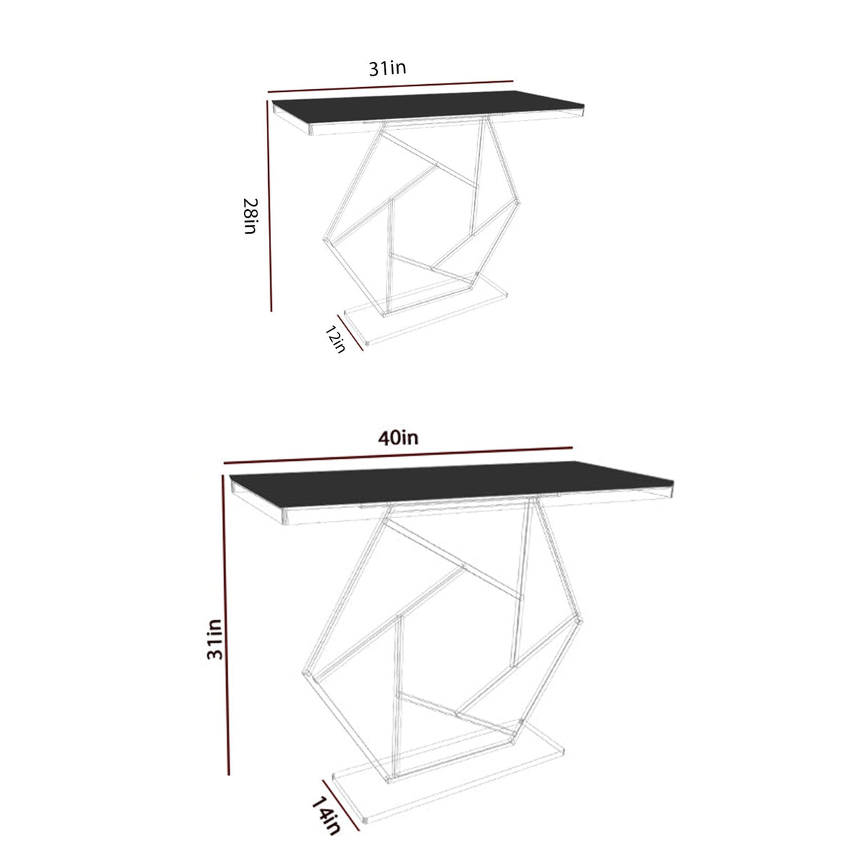 Contemporary Copper Finish Console Table In Hexagonal Design