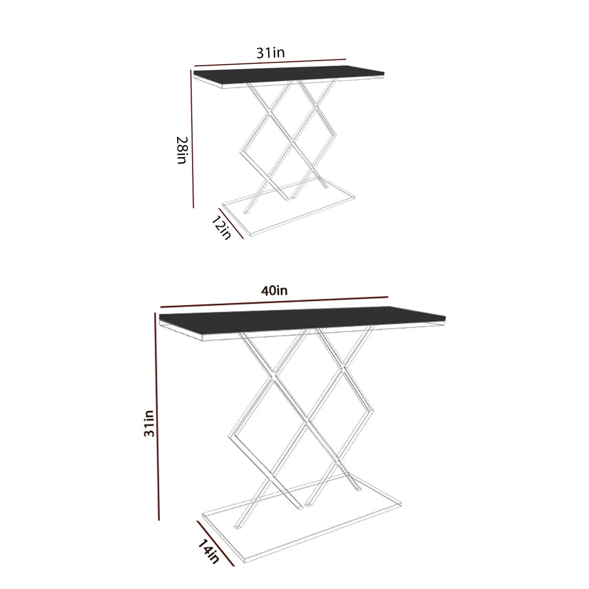 Copper Finish Console Table In Geometric Criss Cross Pattern