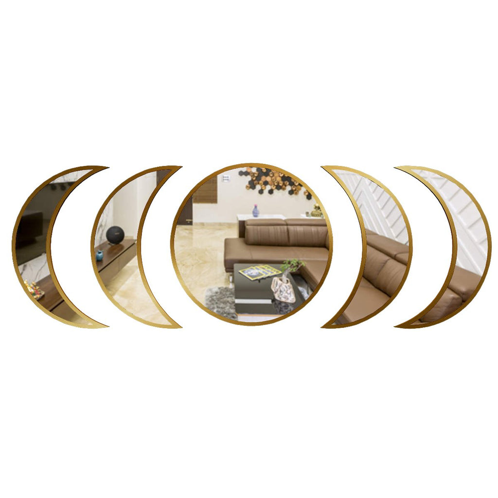 Cycle of Moon Designer Mirrors Set of Five in Golden Finish Frame
