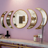 Cycle of Moon Designer Mirrors Set of Five in Golden Finish Frame