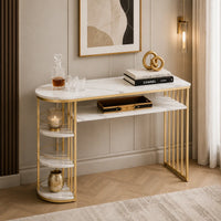 D-End 5 Tier White Marble Golden Console Table