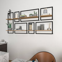 Decorative Metal Framed Wall Shelves In Urban Motif Set Of 7
