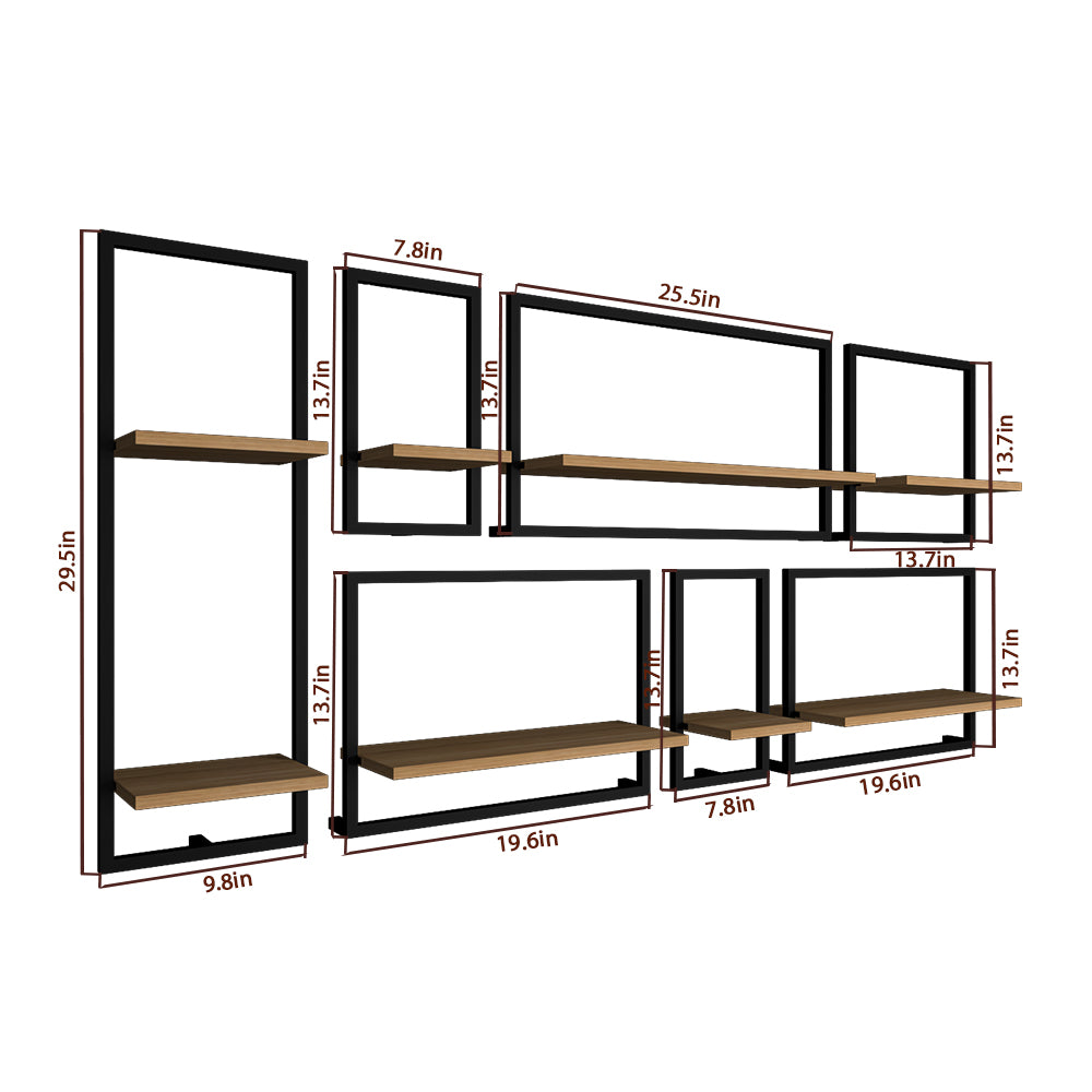 Decorative Metal Framed Wall Shelves In Urban Motif Set Of 7