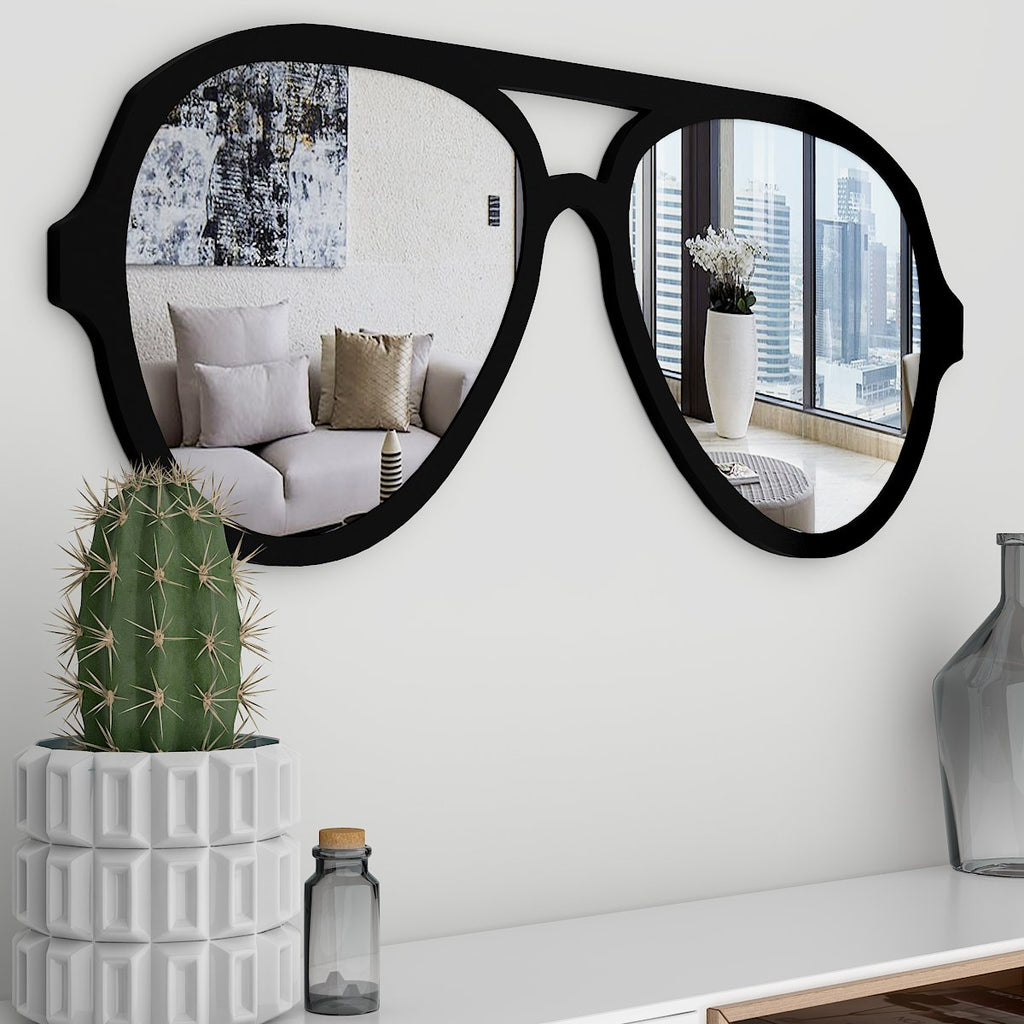 Decorative Sunglasses Shape Wall Mirror with Black Finish Frame