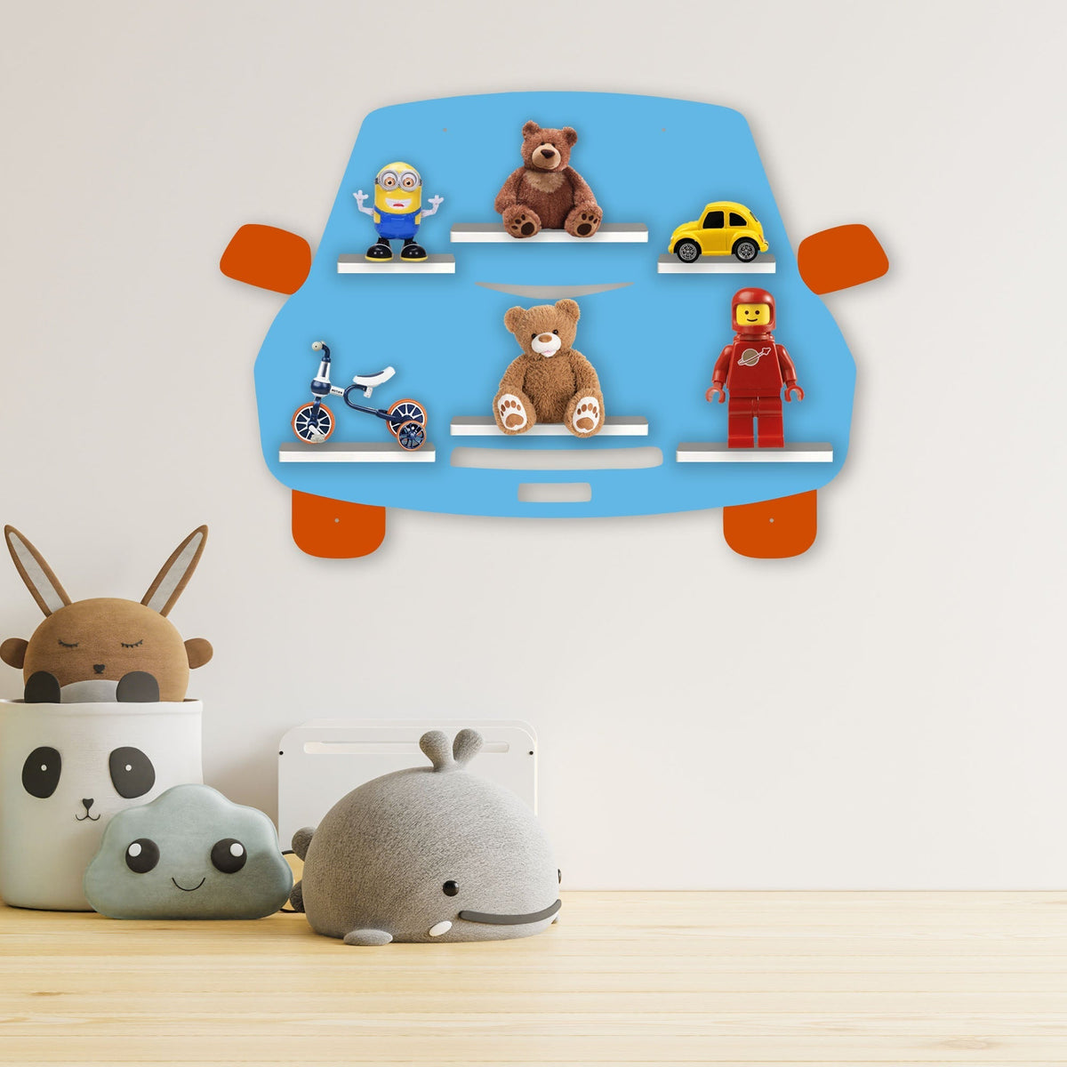 Designer Car Wooden LED Light Wall Shelf for Kids