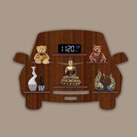 Designer Car Wooden LED Light Wall Shelf with Walnut Finish