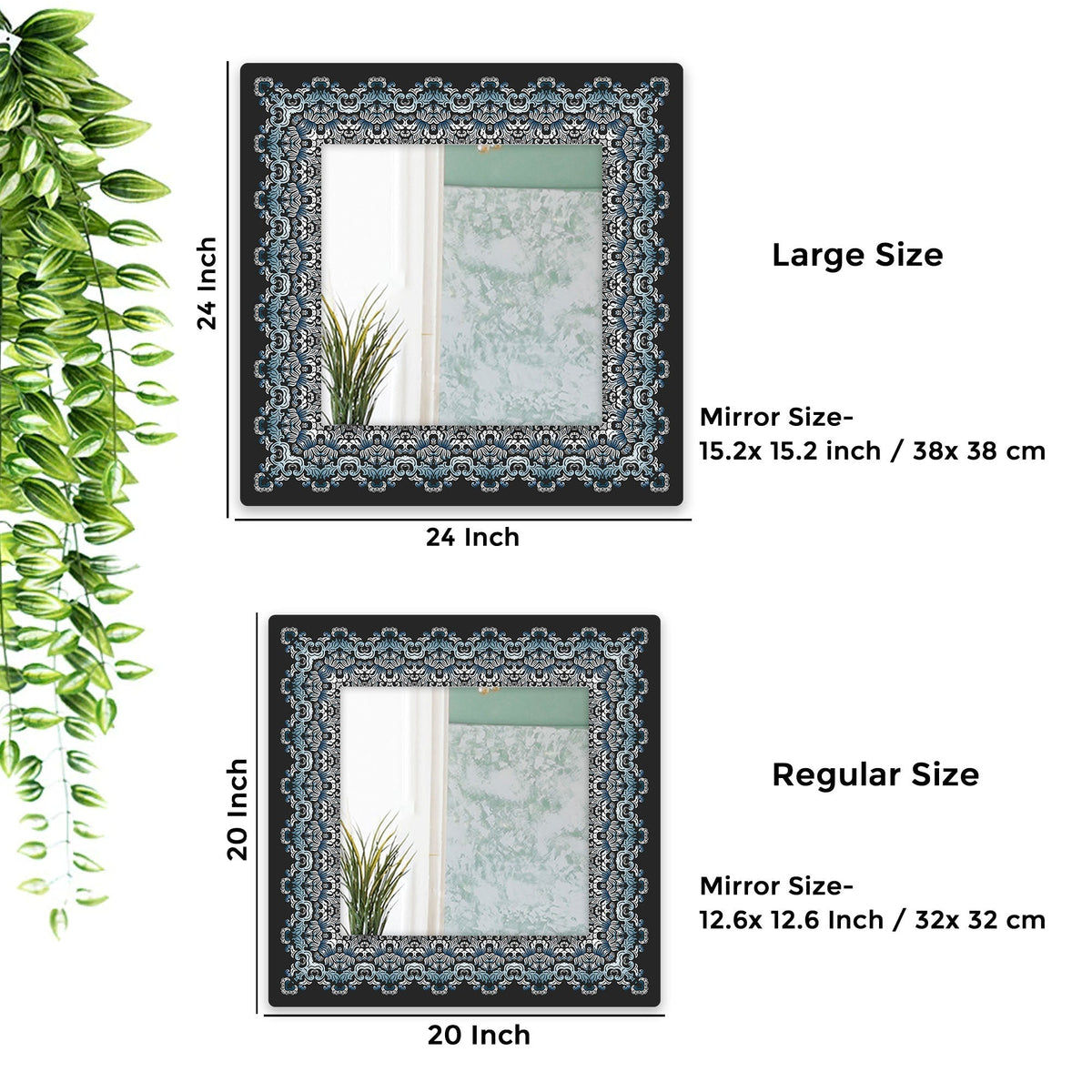 Designer Floral Square Frame Printed Acrylic Wall Mirror