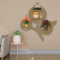 Designer Flower Shape Wooden LED Light Wall Shelf with Oak Finish