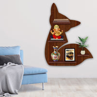 Designer Fox Shape Wooden LED Light Wall Shelf with Walnut Finish