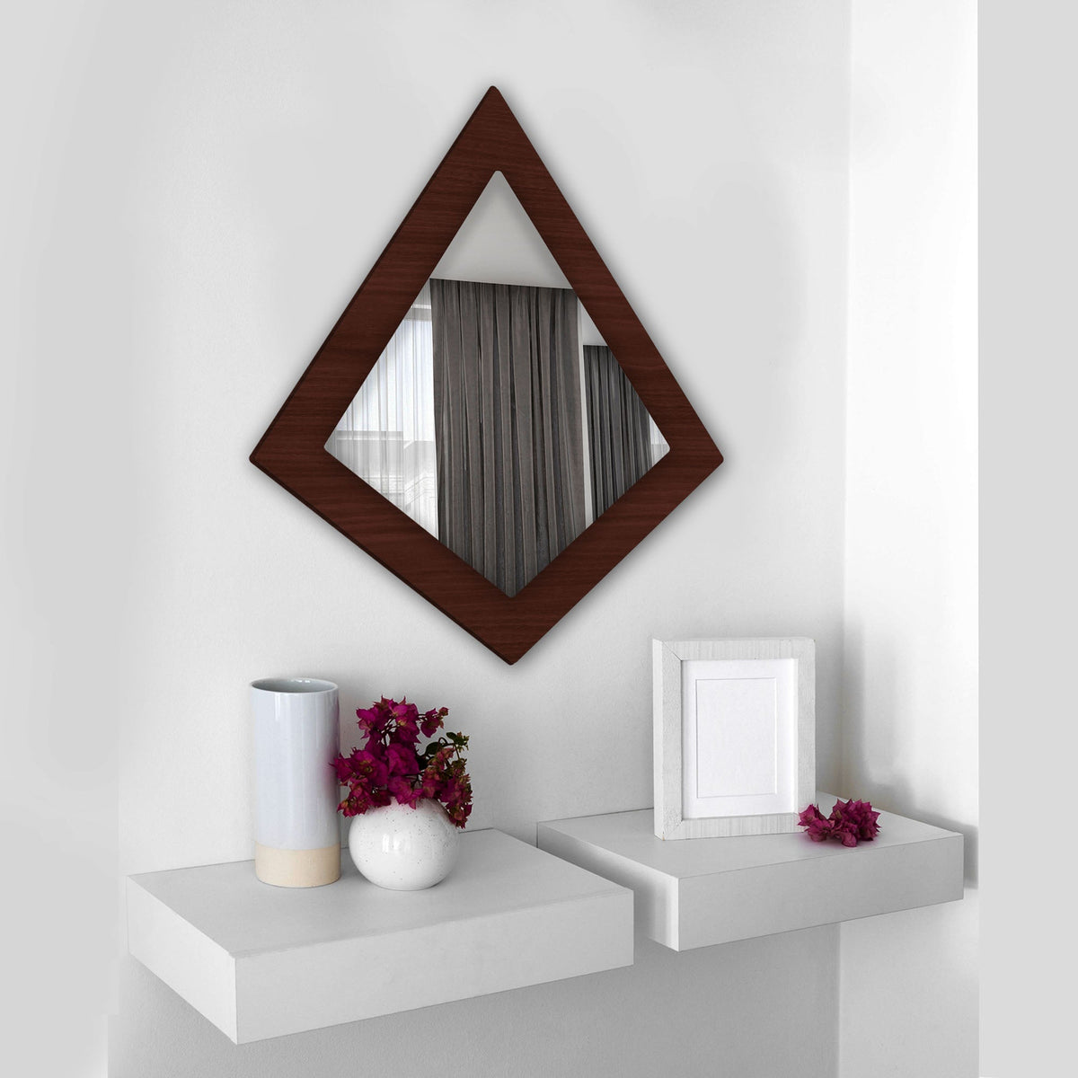 Designer Geometrical Shape Wooden Wall Mirror