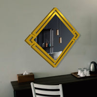 Designer Geometrical Squre Shape Golden Finish Wooden Vanity Mirror