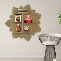 Designer Rangoli Shape Wooden LED Light Wall Shelf with Oak Finish