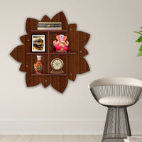Designer Rangoli Shape Wooden LED Light Wall Shelf with Walnut Finish