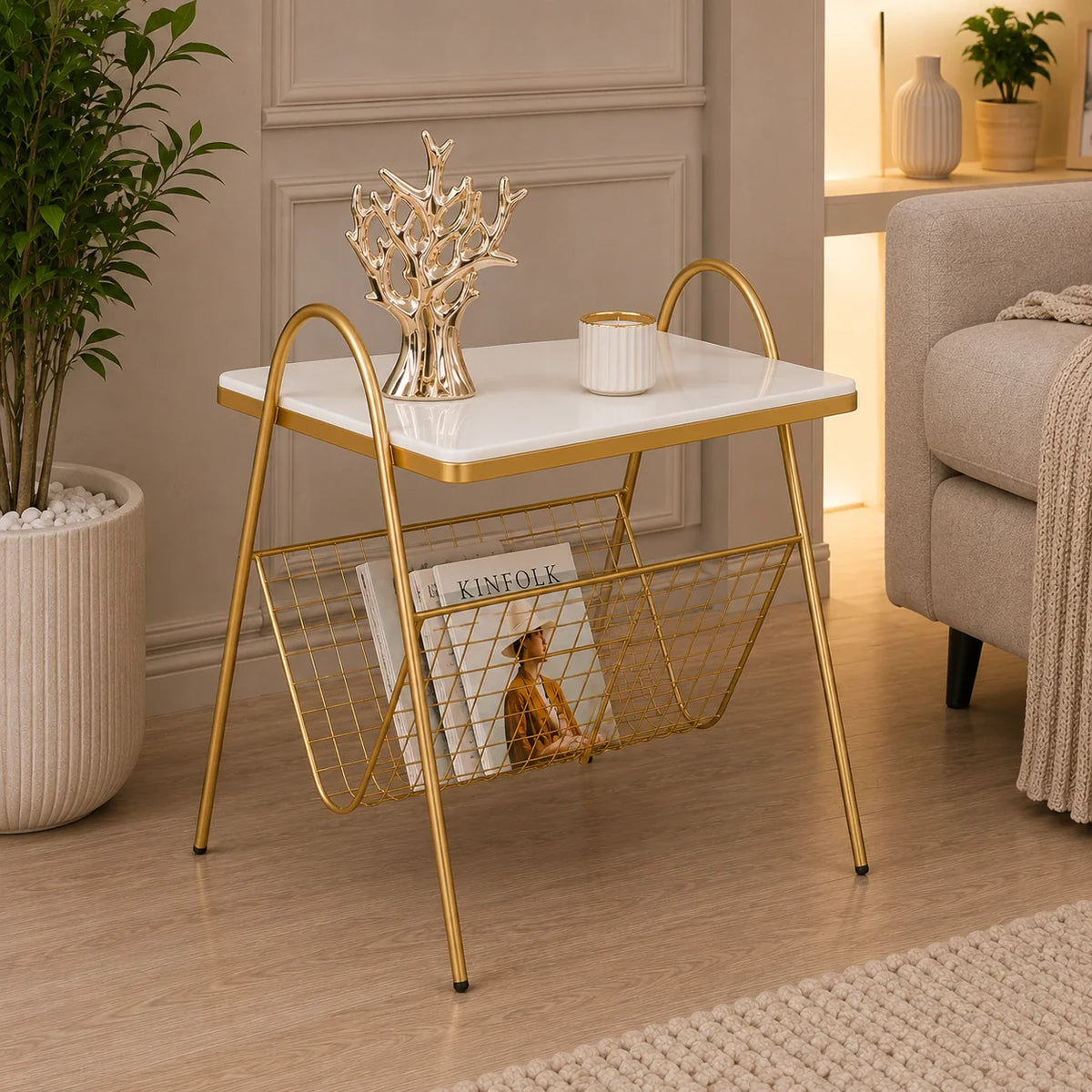 Designer Square Shape White Marble Side Table