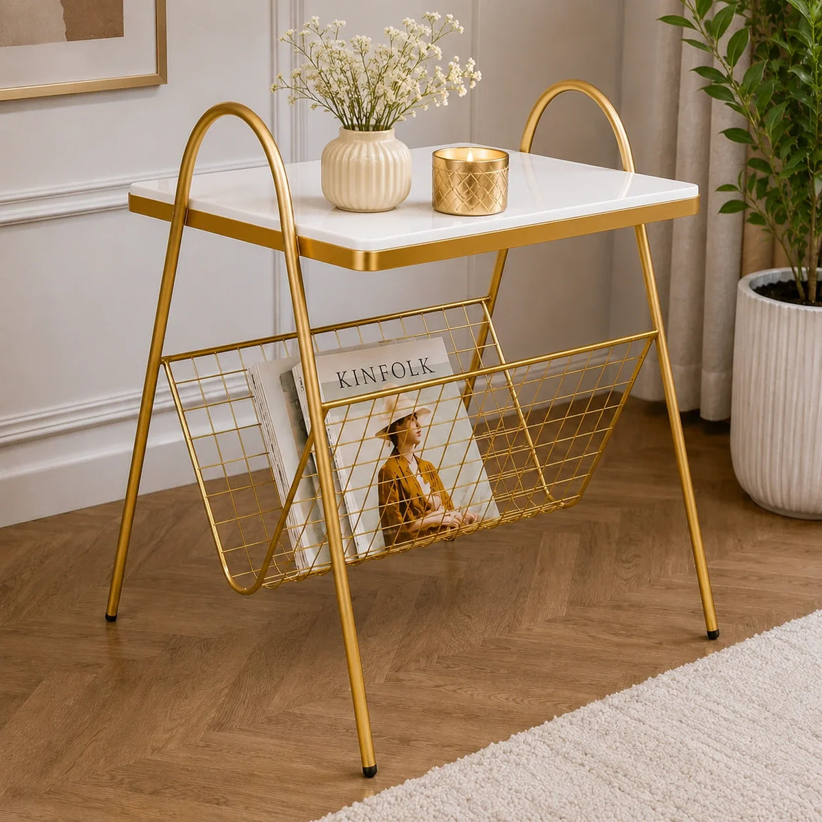 Designer Square Shape White Marble Side Table