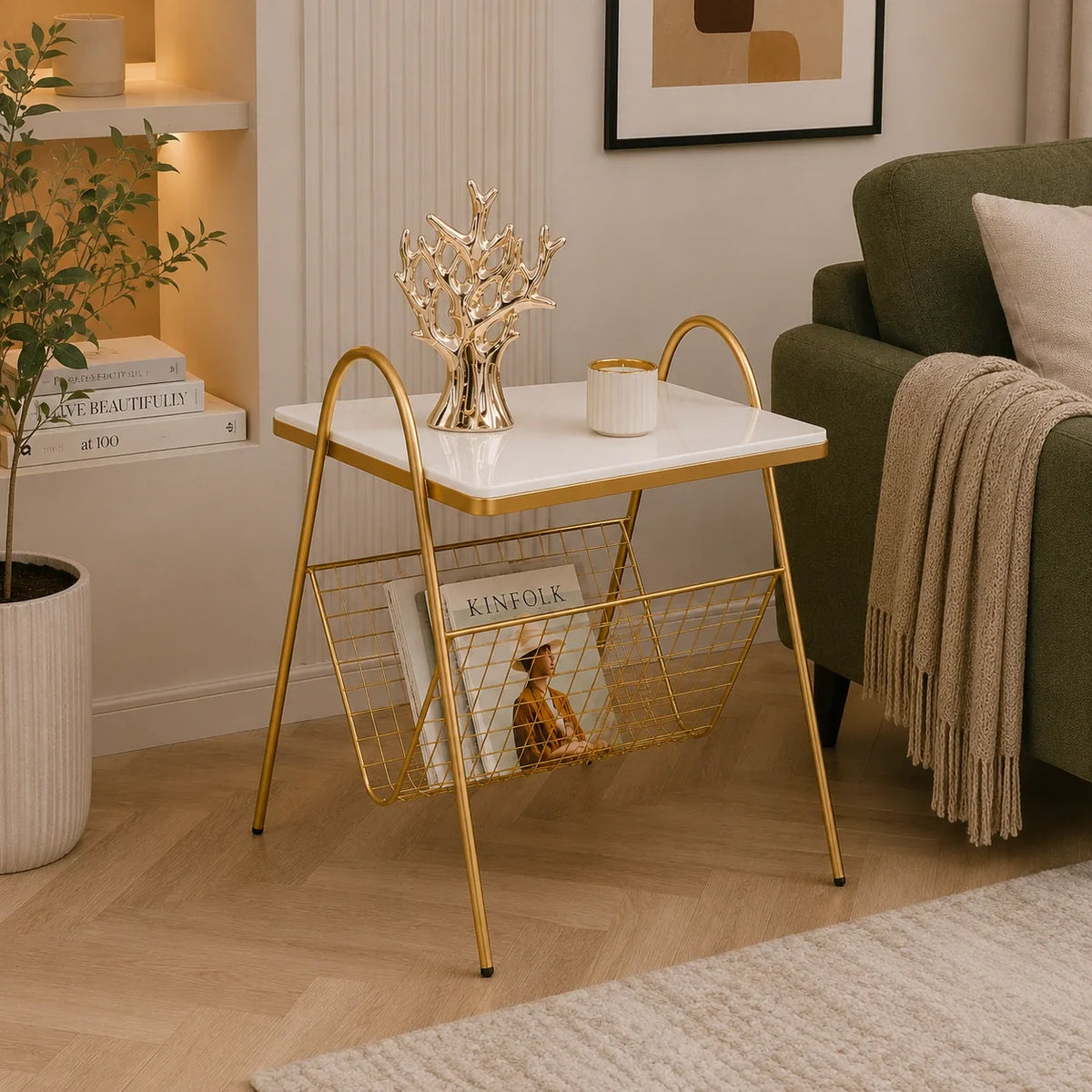 Designer Square Shape White Marble Side Table