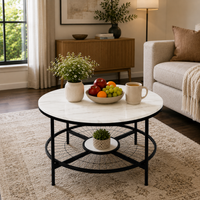 Designer Round Modern Center Table with White Marble Black Metal Finish