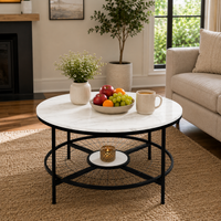 Designer Round Modern Center Table with White Marble Black Metal Finish