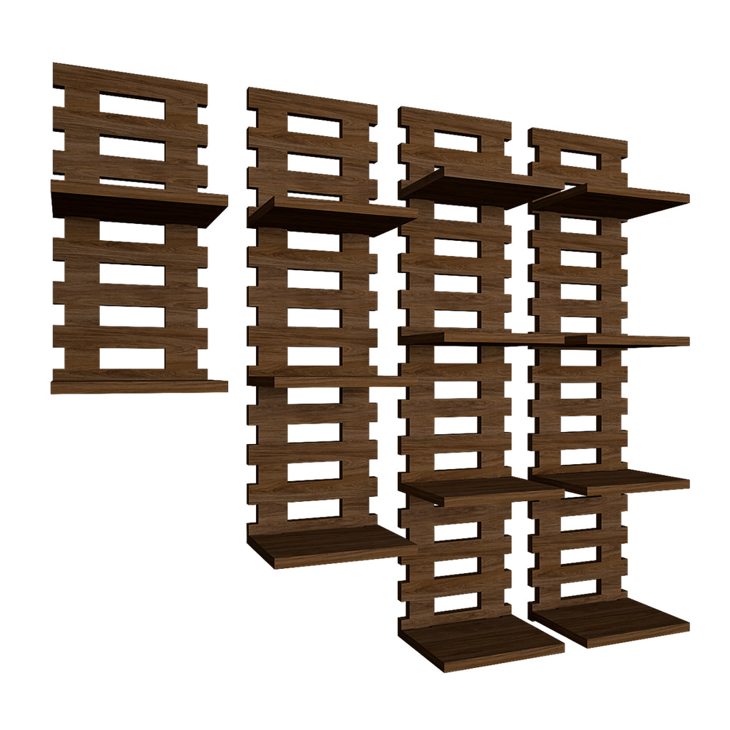 Designer Unique Pattern Dark Walnut Planter Shelves Set Of 4