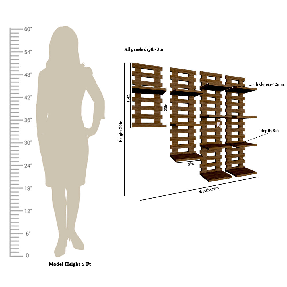 Designer Unique Pattern Dark Walnut Planter Shelves Set Of 4