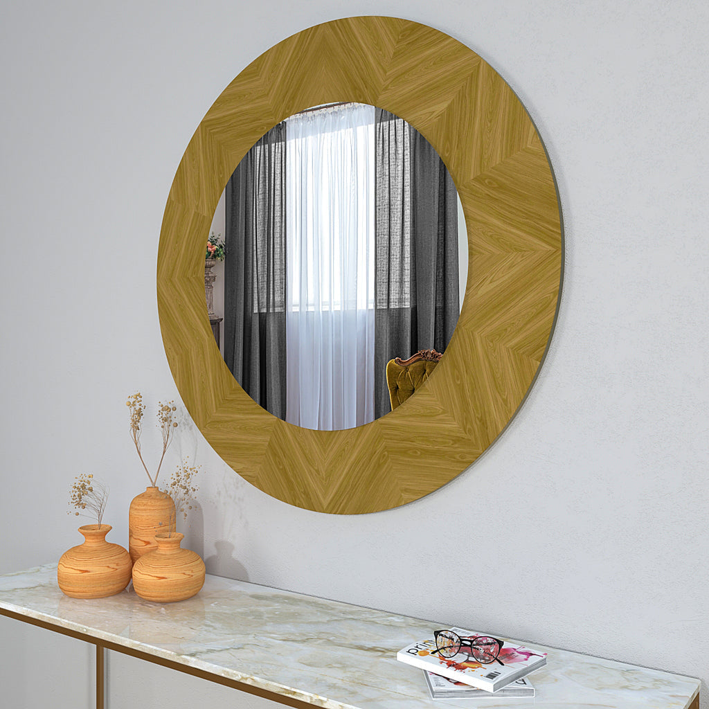 Designer Wooden Framed Round Mirror