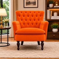 Detailed Tufted Super Comfy Orange Velvet Sofa Lounge Chair