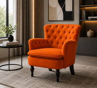 Detailed Tufted Super Comfy Orange Velvet Sofa Lounge Chair