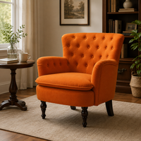 Detailed Tufted Super Comfy Orange Velvet Sofa Lounge Chair