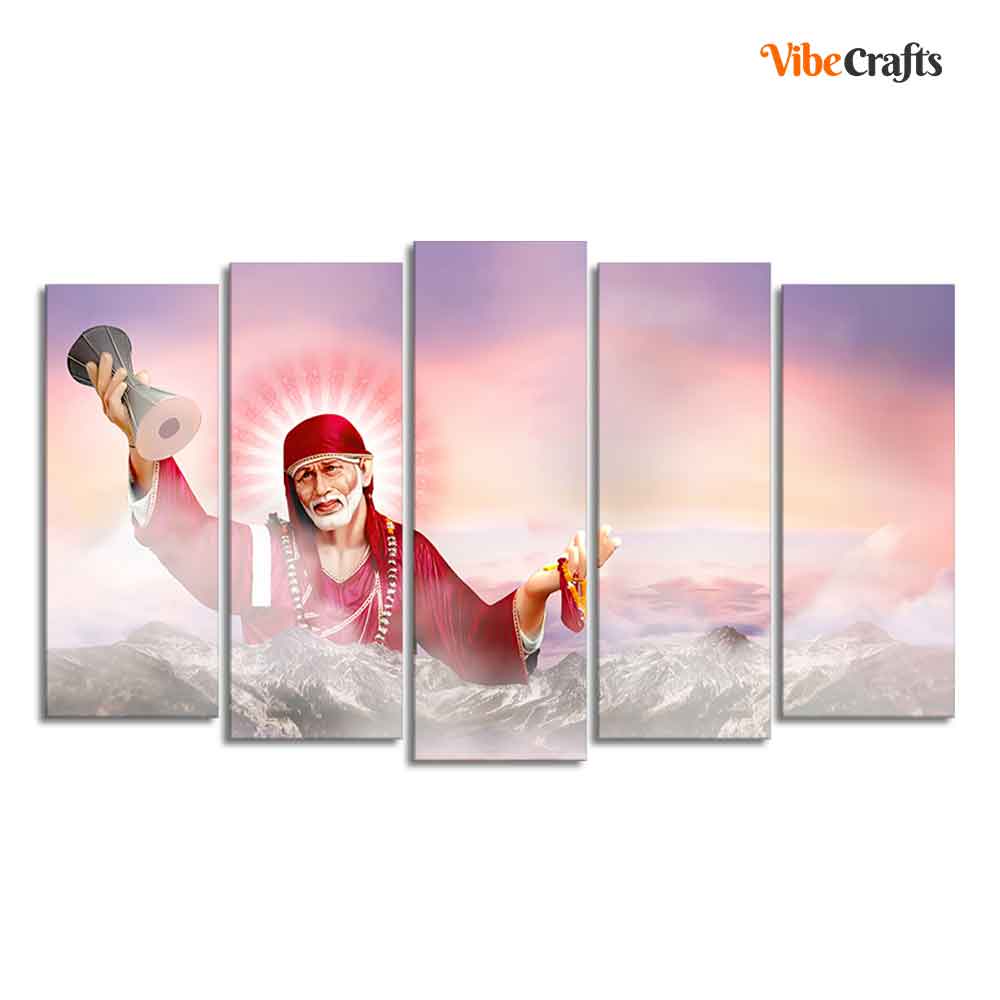 Devotional Wall Painting of Sai Baba Set of Five