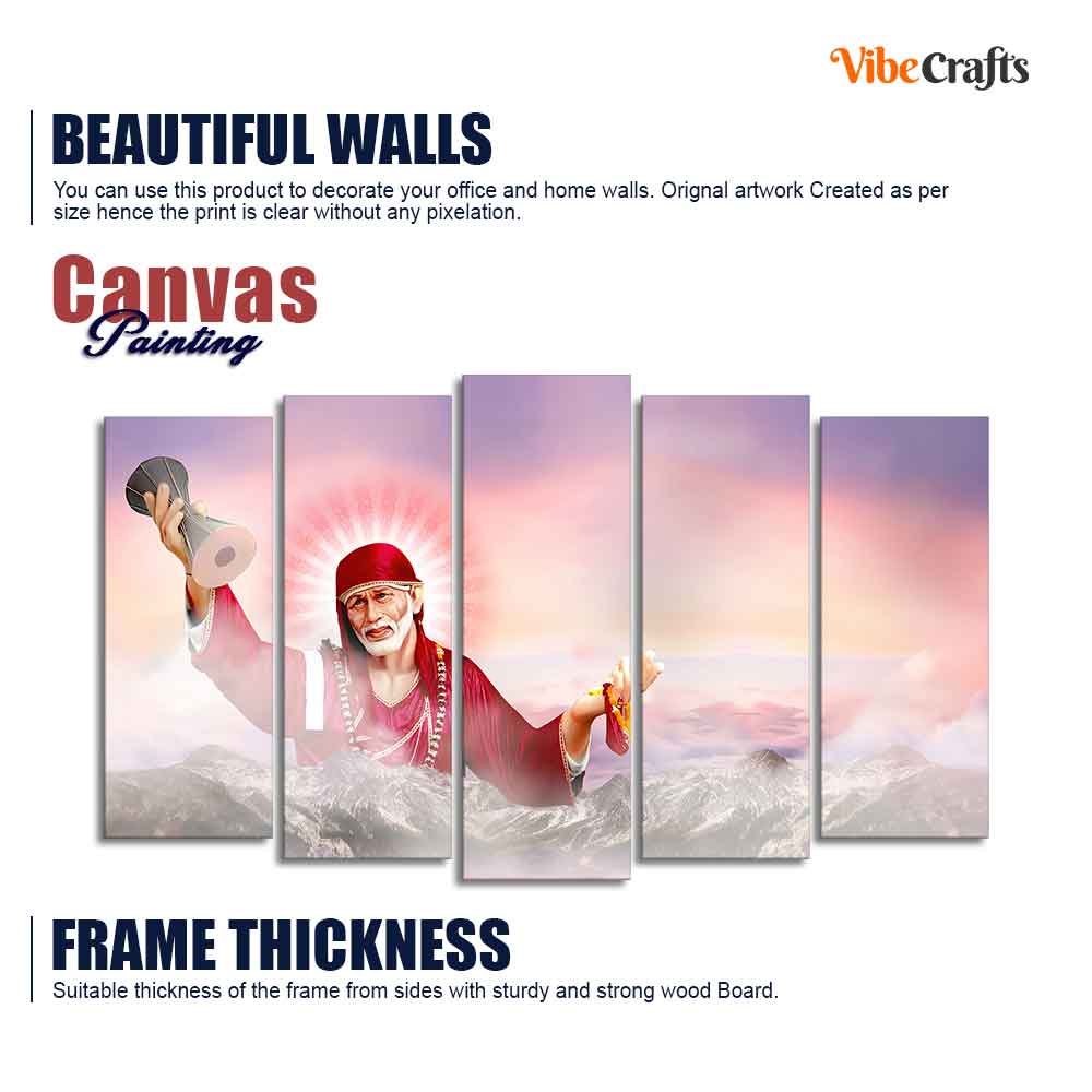 Devotional Wall Painting of Sai Baba Set of Five