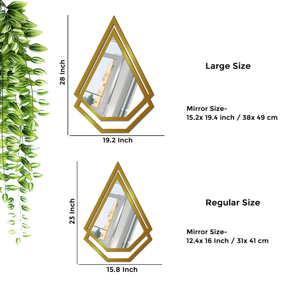 Double Kite Shape Unique Design Wooden Wall Mirror With Gold Texture
