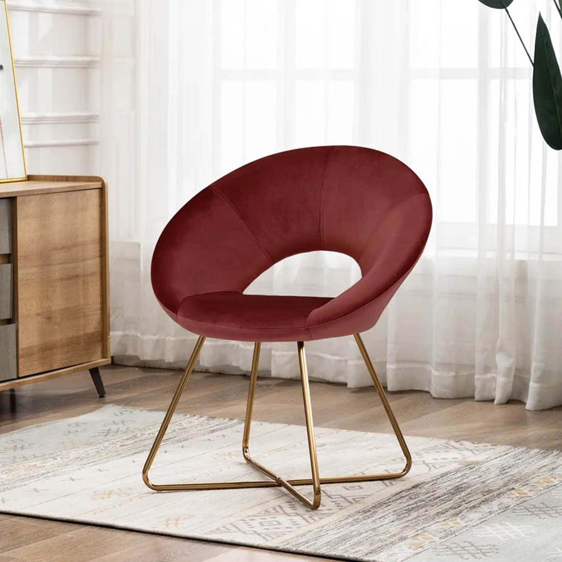 Edgy Shell Designer Shape Red Accent Chair
