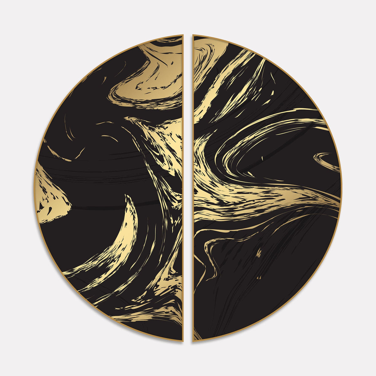 Elegant Background with Black and Gold Marble Texture Semi Circle Frames Set Of 2