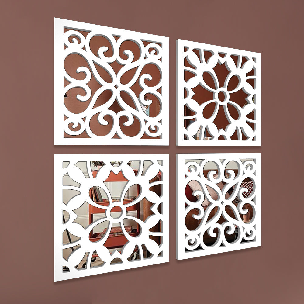 Elite White Mirror Wall Art Set of Four