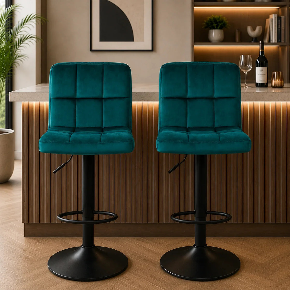 Emerald Color Plush Feel Velvet Counter Bar Chair / Long Chair
