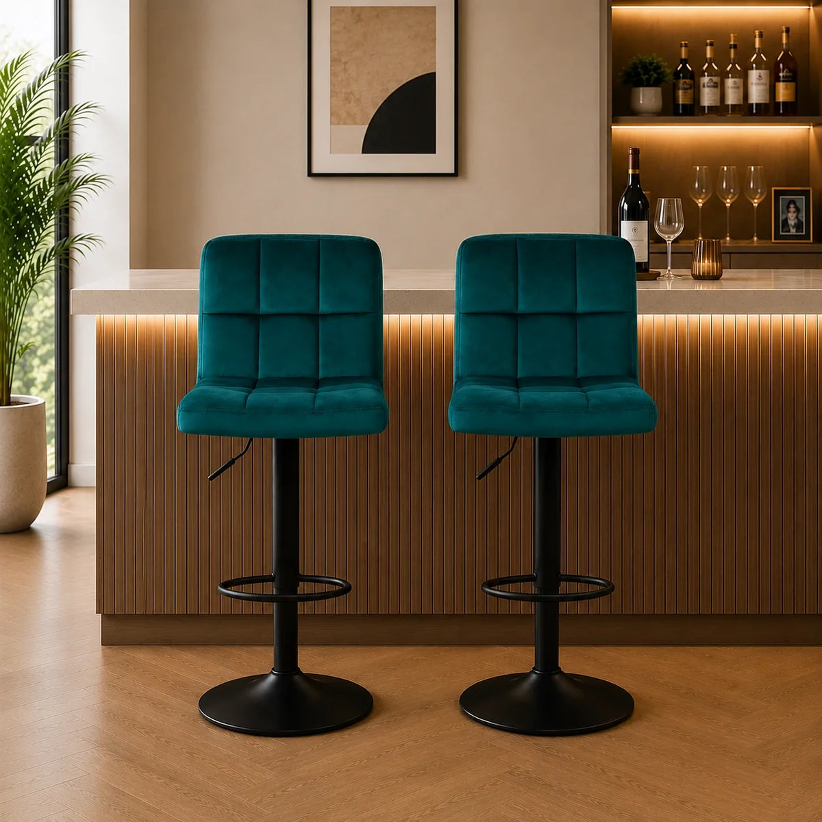 Emerald Color Plush Feel Velvet Counter Bar Chair / Long Chair