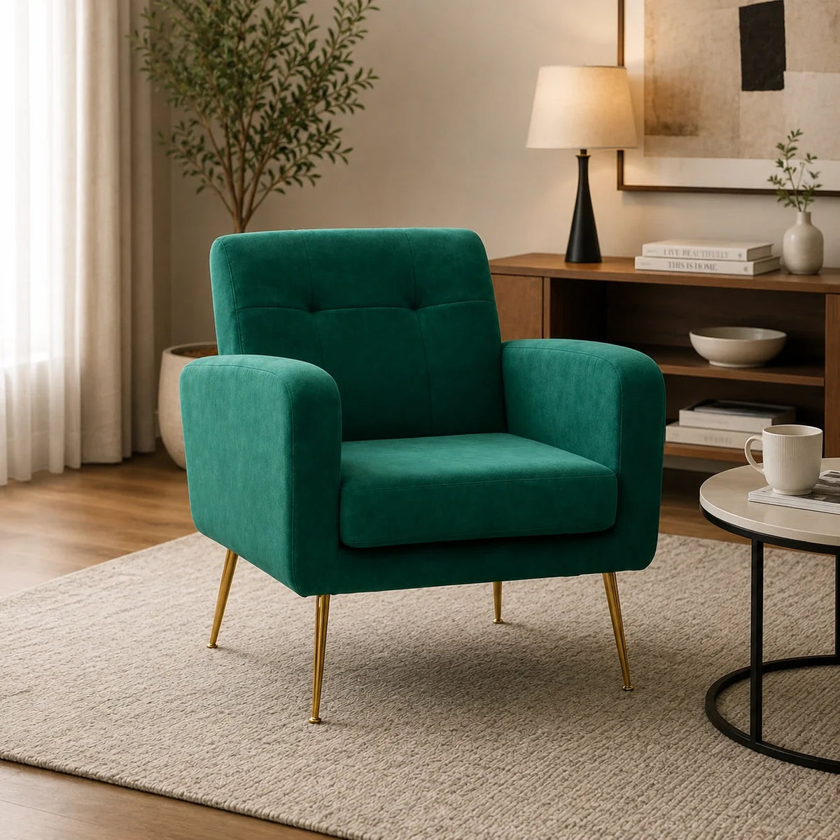 Emerald Luxurious Tufted Velvet Sofa Lounge Chair