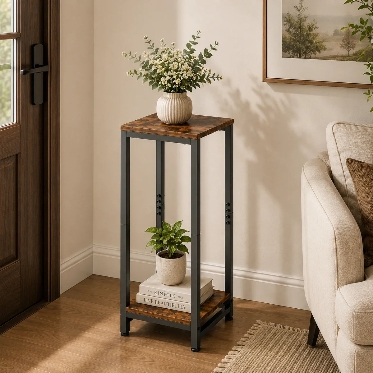 Enchanted Classic Wooden Textured with Metal Finish Side Table