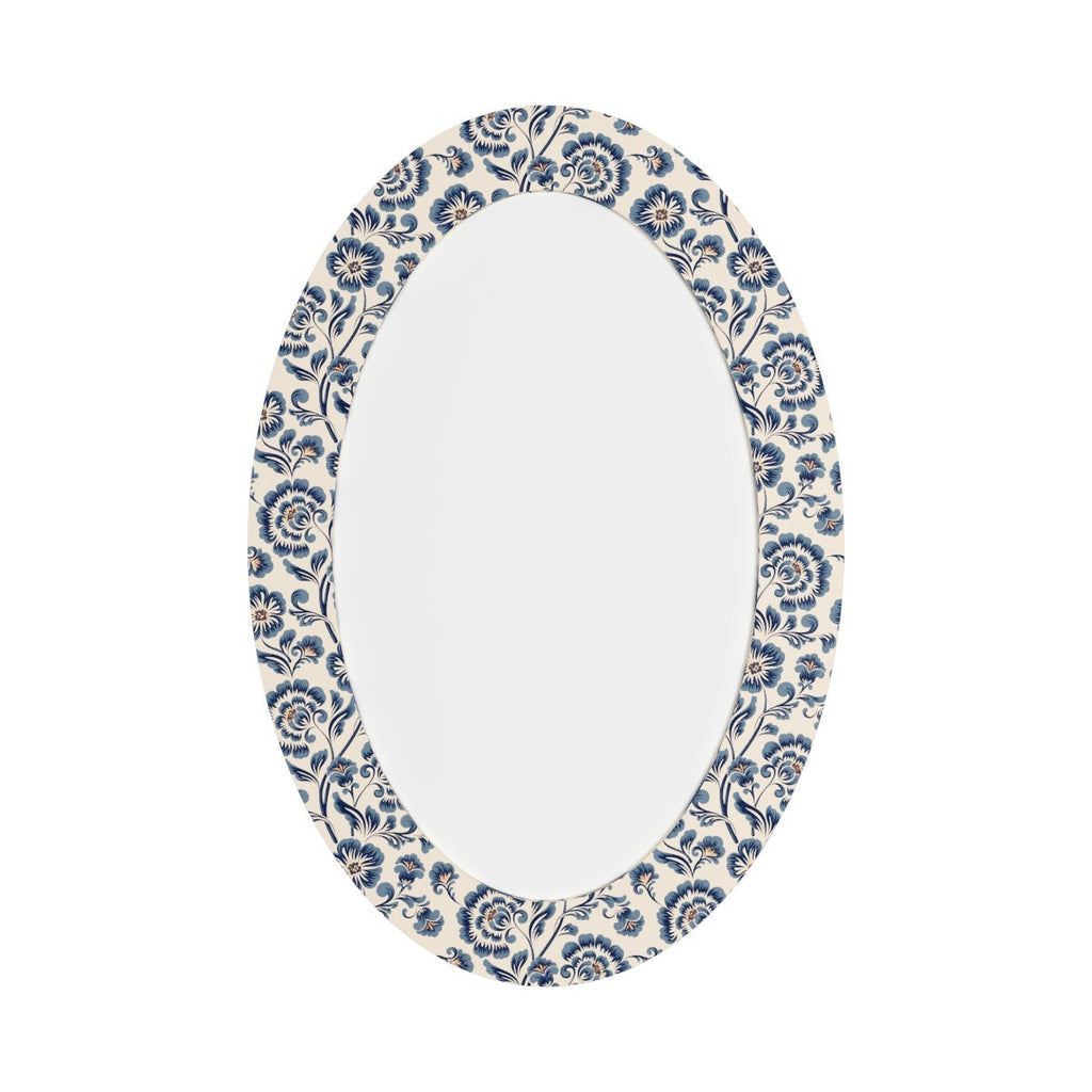 Enchanting Blue Flowers Oval Shaped Acrylic Wall Mirror