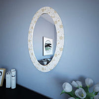 Enchanting White Floral Oval Shaped Acrylic Wall Mirror