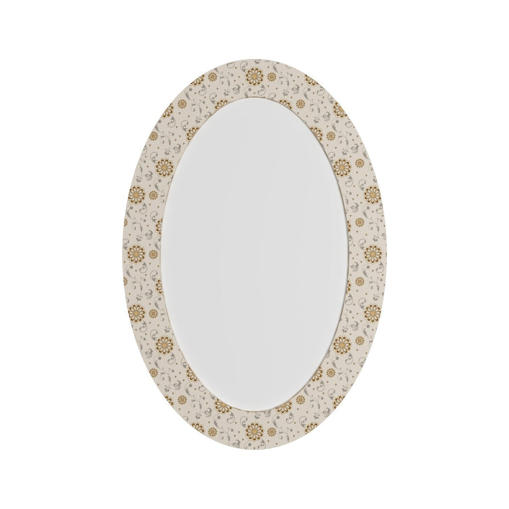 Enchanting White Floral Oval Shaped Acrylic Wall Mirror