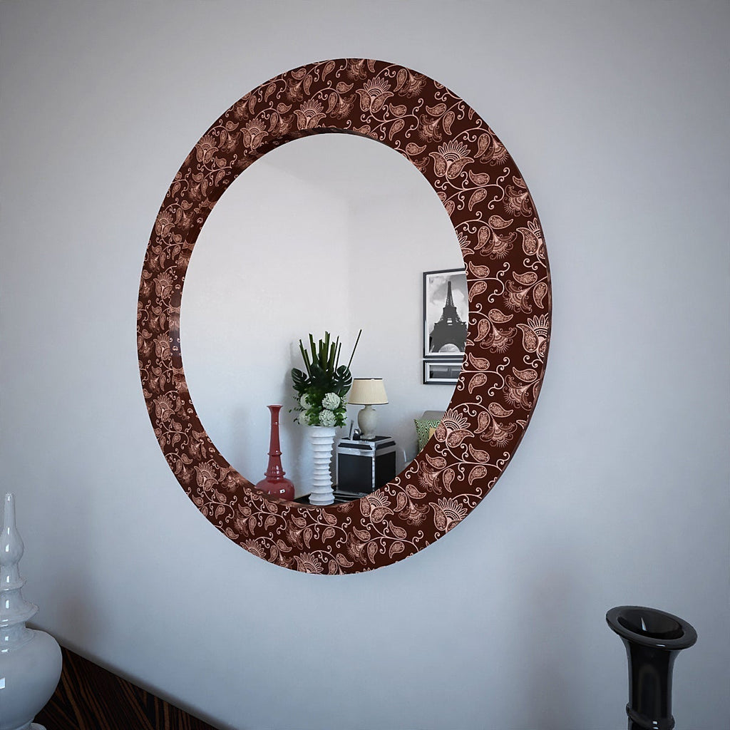 Floral Beauty Maroon Printed Round Acrylic Wall Mirror