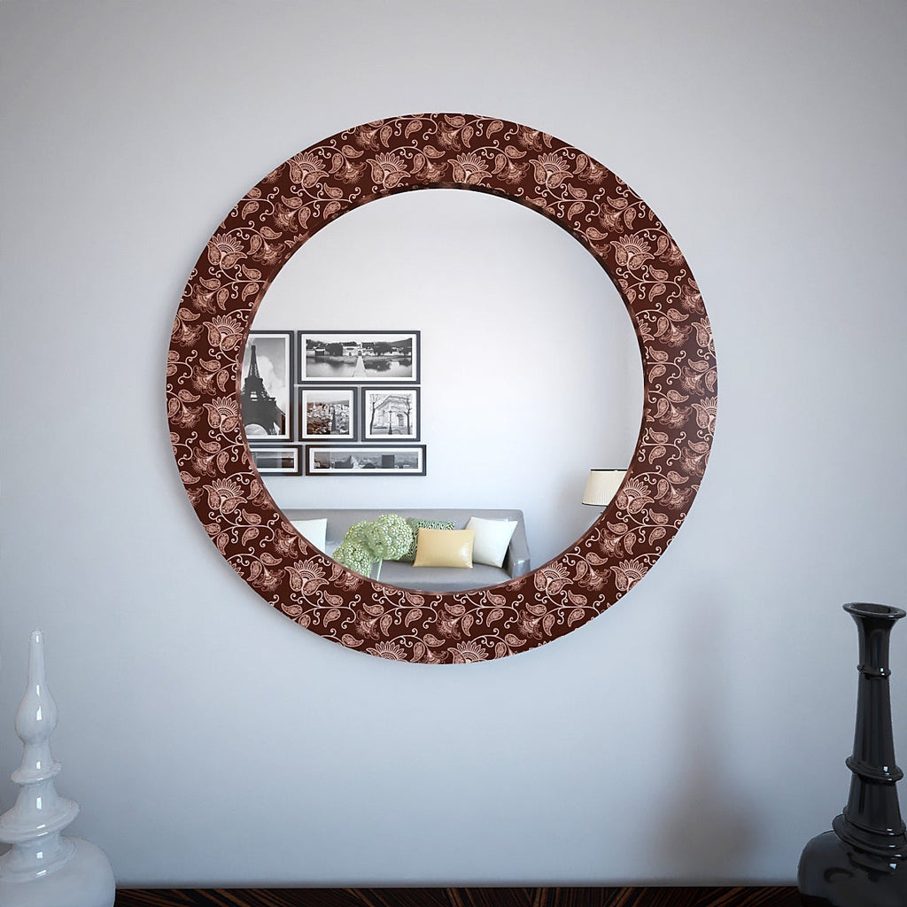 Floral Beauty Maroon Printed Round Acrylic Wall Mirror