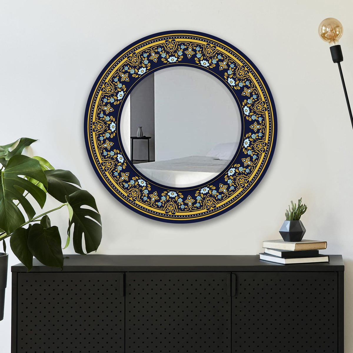 Floral Blue Flower Design Art Printed Acrylic Wall Mirror